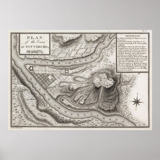 kaart van Pittsburgh PA (1796) Poster (Voorkant)