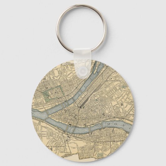  kaart van Pittsburgh PA (1891) Sleutelhanger (Voorkant)