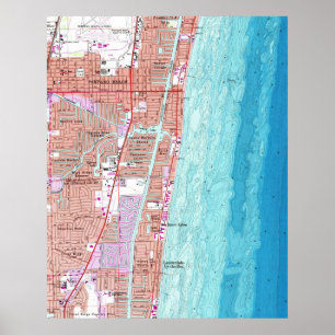  kaart van Pompano Beach Florida (1962) Poster