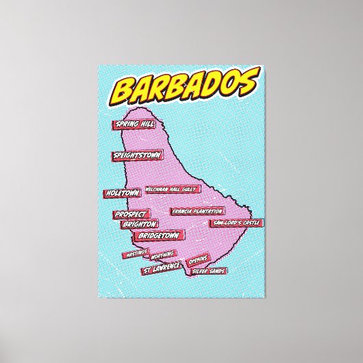 Kaart van pop Art Illustrated Barbados Canvas Afdruk (Voorkant)