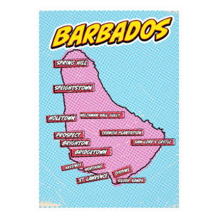 Kaart van pop Art Illustrated Barbados Foto Afdruk