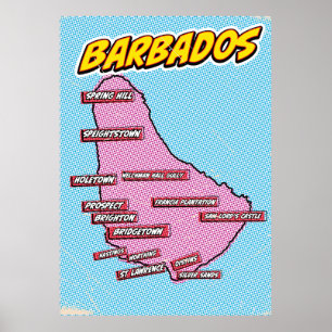 Kaart van pop Art Illustrated Barbados Poster