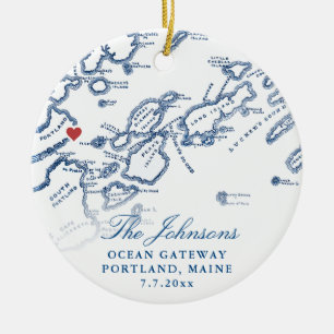 Kaart van Portland Maine Pas getrouwd Keepsake Chr Keramisch Ornament