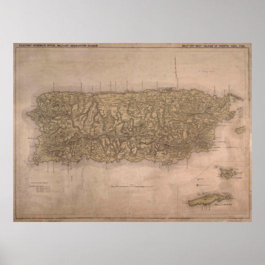 kaart van Puerto Rico (1898) Poster (Voorkant)
