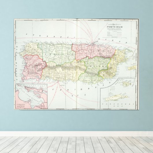 kaart van Puerto Rico (1901) Canvas Afdruk (Insitu (Houten vloer))