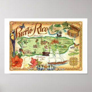 Kaart van Puerto Rico Kleurrijke Print