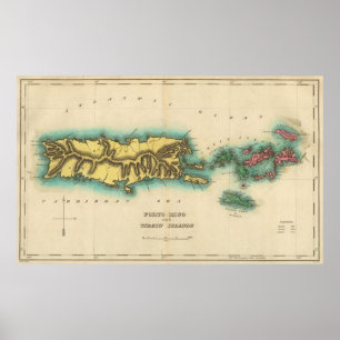  kaart van Puerto Rico & Maagdeneilanden (1822) Poster