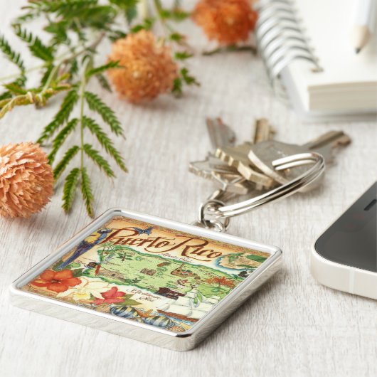 Kaart van Puerto Rico Sleutelhanger (Zijkant)