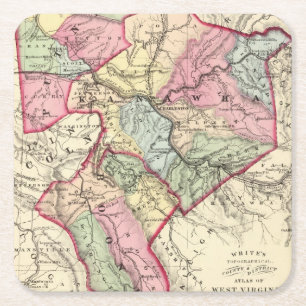 Kaart van Putnam, Kanawha, provincies Boone Vierkante Kartonnen Onderzetter