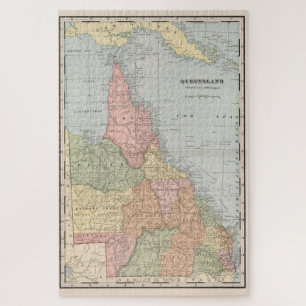 kaart van Queensland Australië (1901) Legpuzzel