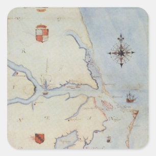 Kaart van Raleigh's Virginia Vierkante Sticker