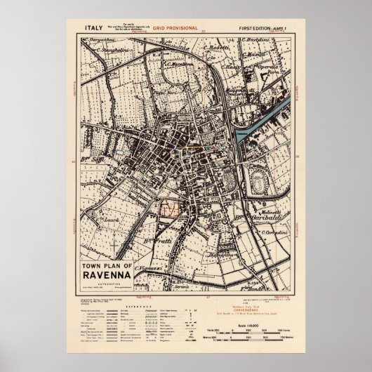kaart van Ravenna Italië (1943) Poster (Voorkant)