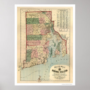 Kaart van Rhode Island & Providence Plantations 18 Poster