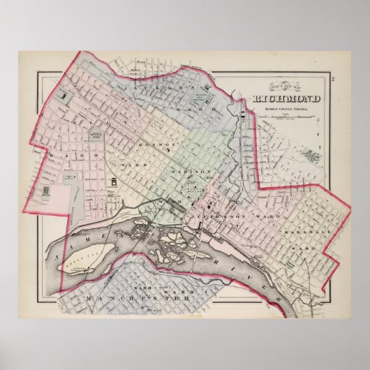 kaart van Richmond Virginia (1884) Poster (Voorkant)
