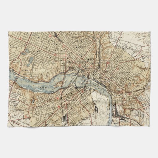  kaart van Richmond Virginia (1934) Theedoek (Horizontaal)