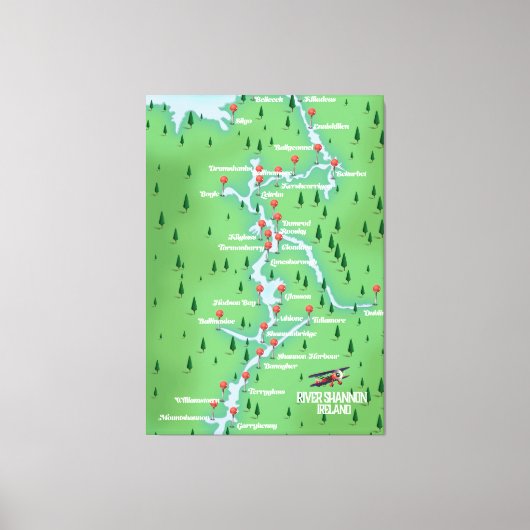 Kaart van rivier de Shannon Ierland Canvas Afdruk (Voorkant)