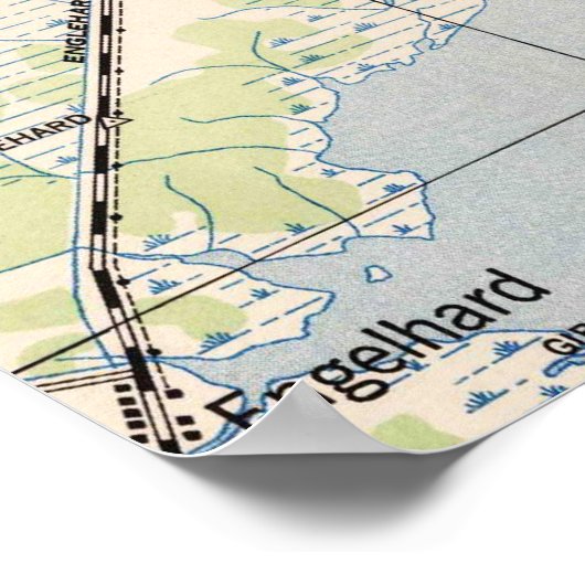 kaart van Roanoke Island & Outer Banks NC Poster (Hoek)