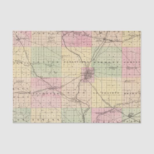 Kaart van Rock County, staat Wisconsin Tissuepapier (Voorkant)