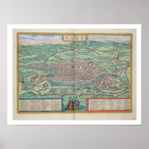 Kaart van Rome, van "Civitates Orbis Terrarum" doo Poster