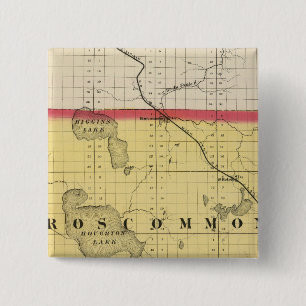 Kaart van Roscommon County, Michigan Vierkante Button 5,1 Cm