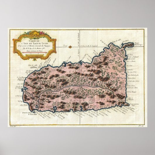  kaart van Saint Lucia (1758) Poster (Voorkant)