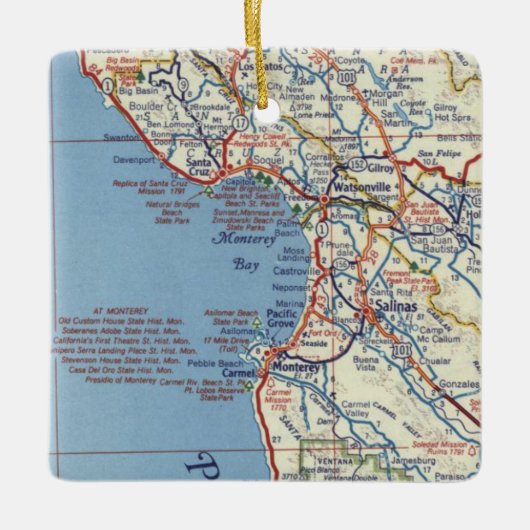  kaart van Salinas CA Keramisch Ornament (Voorkant)