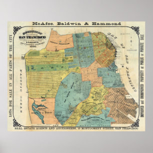 kaart van San Francisco (1890) Poster