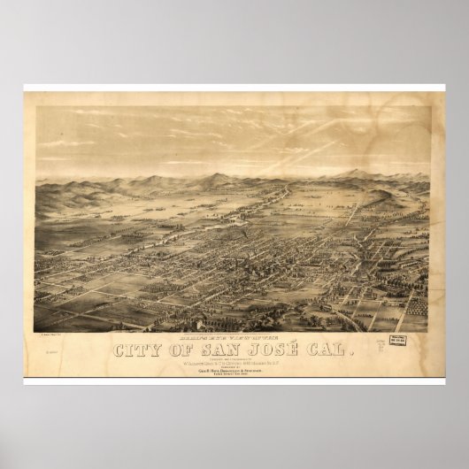  kaart van San Jose, 1869 Poster (Voorkant)