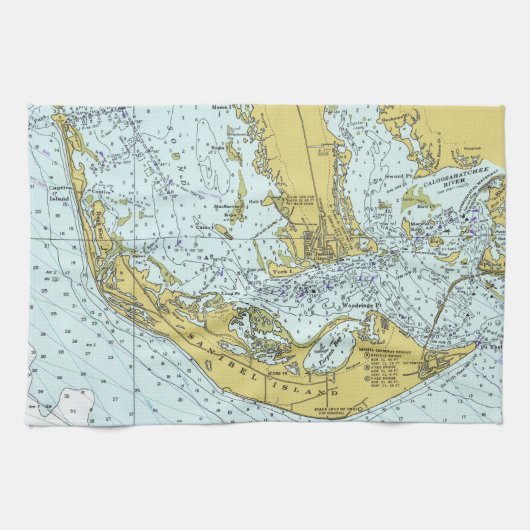 kaart van Sanibel Island, Florida Theedoek (Horizontaal)