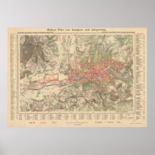 kaart van Sarajevo Bosnië en Herzegovina Poster