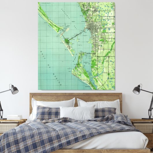 kaart van Sarasota Florida (1944) Canvas Afdruk (Insitu (Slaapkamer))