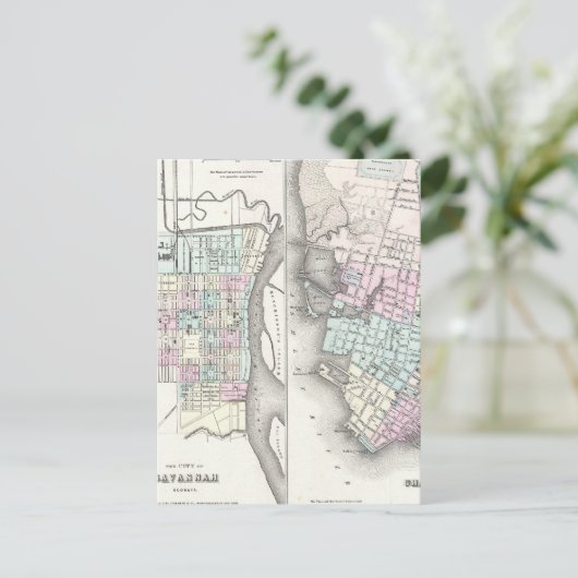  kaart van Savannah en Charleston (1855) (Staand voorkant)