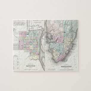 kaart van Savannah en Charleston (1855) Legpuzzel