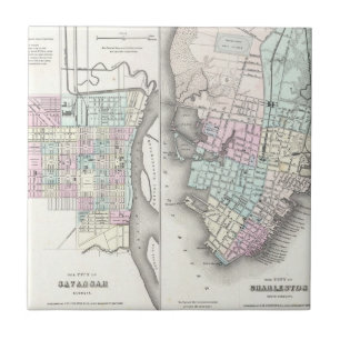  kaart van Savannah en Charleston (1855) Tegeltje