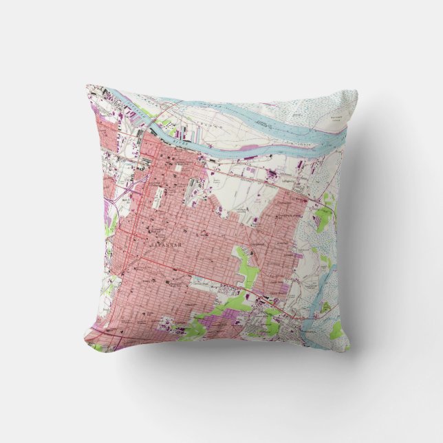  kaart van Savannah Georgia (1955) 2 Kussen (Voorkant)