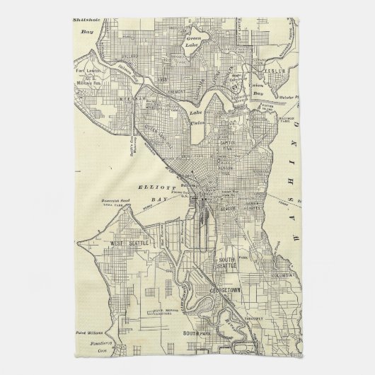  kaart van Seattle (1914) Theedoek (Verticaal)