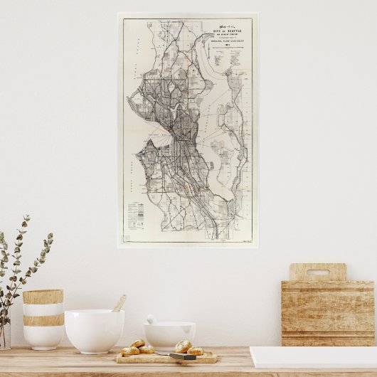 kaart van Seattle Washington Poster (Keuken)