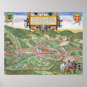 Kaart van Serravalle uit "Civitates Orbis Terrarum Poster