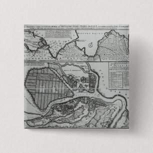 Kaart van Sint-Petersburg, c.1750 Vierkante Button 5,1 Cm