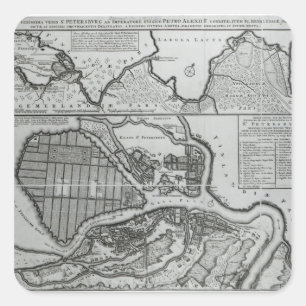 Kaart van Sint-Petersburg, c.1750 Vierkante Sticker
