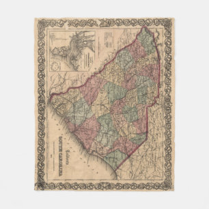  kaart van South Carolina (1865) Fleece Deken