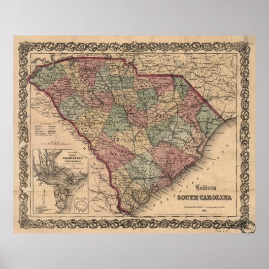 kaart van South Carolina (1865) Poster (Voorkant)