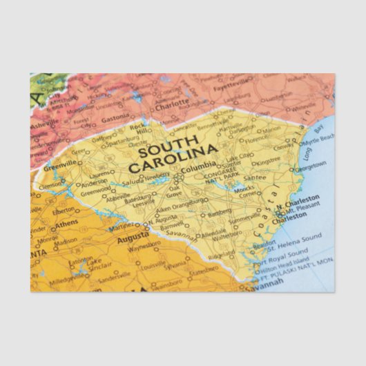 Kaart van South Carolina Tissuepapier (Voorkant)
