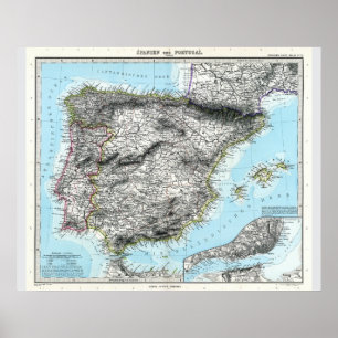 Kaart van Spanje en Portugal (1891) Poster