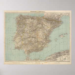 Kaart van Spanje en Portugal Atlas Poster