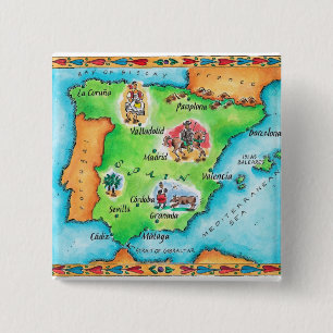 Kaart van Spanje Vierkante Button 5,1 Cm