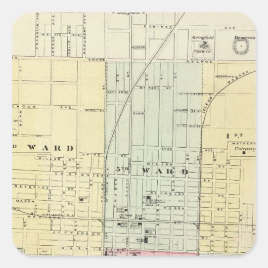 Kaart van Springfield City Vierkante Sticker (Voorkant)