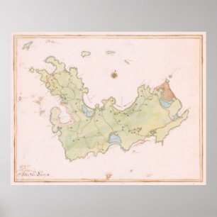 kaart van St Barts Island (1785) Poster