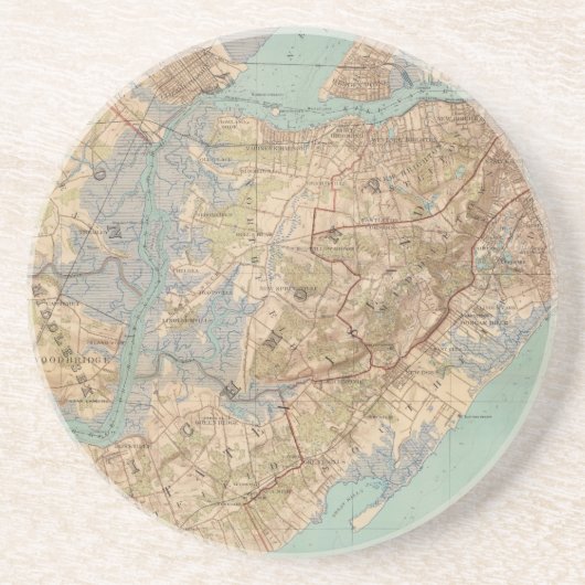 kaart van Staten Island (1891) Zandsteen Onderzetter (Voorkant)