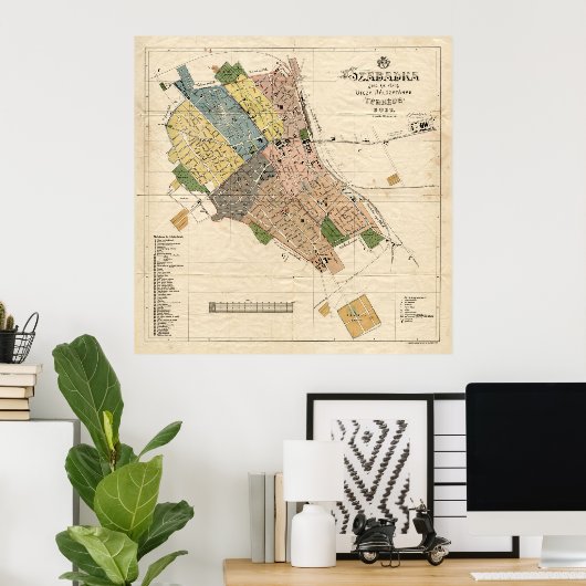 kaart van Subotica Servië (1911) Poster (Thuiskantoor)